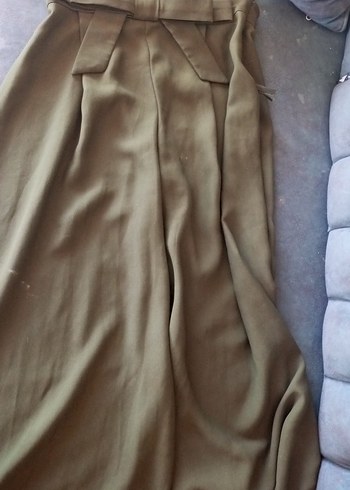 Kadın Haki Bol Kesim Kumaş etekli Pantolon - Görsel 4