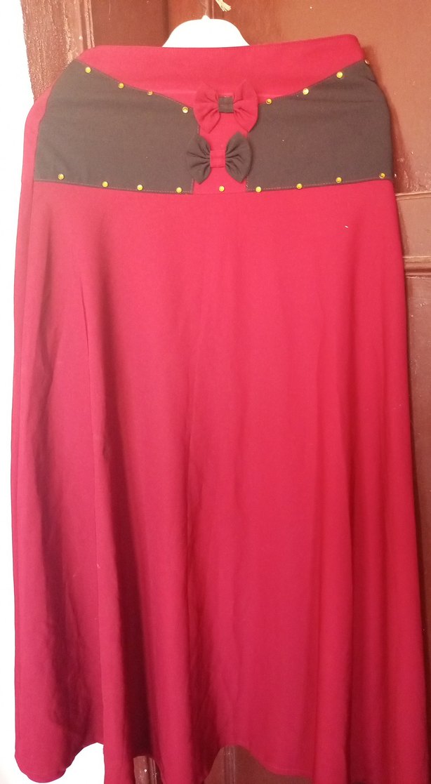 Bordo Drapeli Uzun Kadın Etek - Görsel 3