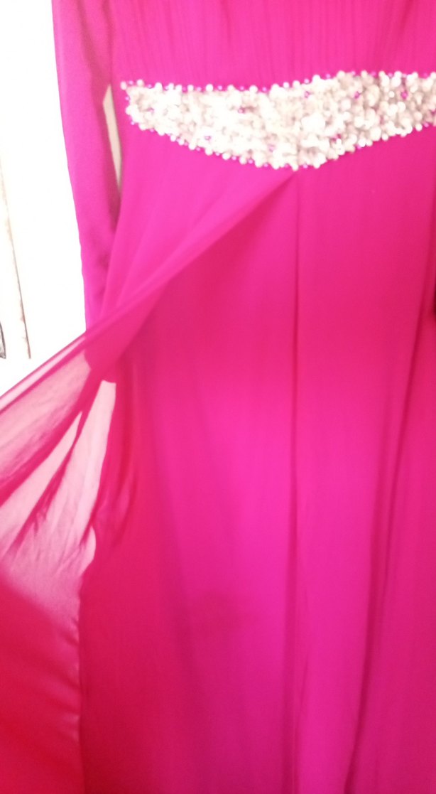 Pembe Uzun Kollu Drapeli  Abiye Elbise - Görsel 3