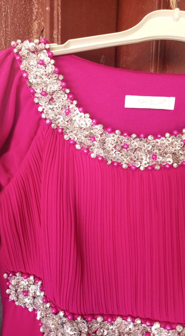 Pembe Uzun Kollu Drapeli  Abiye Elbise - Görsel 5