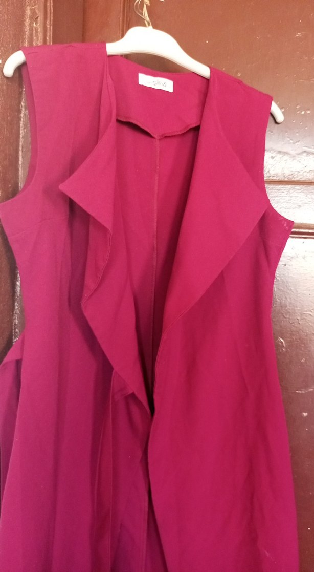 Bordo Uzun Drapeli Kolsuz Kadın Yelek - Görsel 2