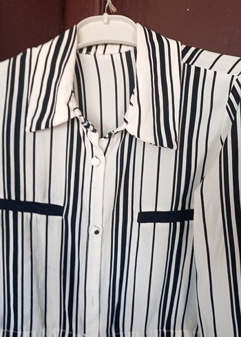 Uzun Kollu, Çizgili Kadın Gömlek Elbise - Görsel 2