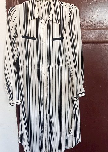 Uzun Kollu, Çizgili Kadın Gömlek Elbise - Görsel 4