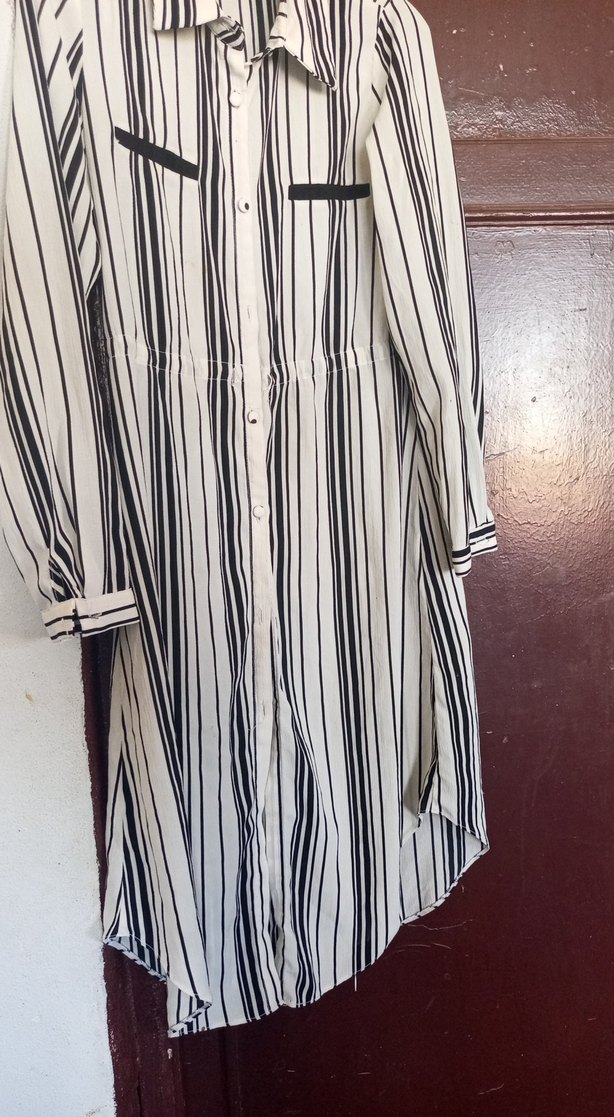 Uzun Kollu, Çizgili Kadın Gömlek Elbise - Görsel 3
