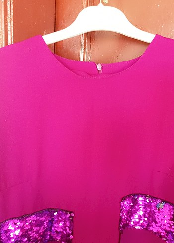 Mor Saten Kesim Detaylı abiye Elbise - Görsel 5