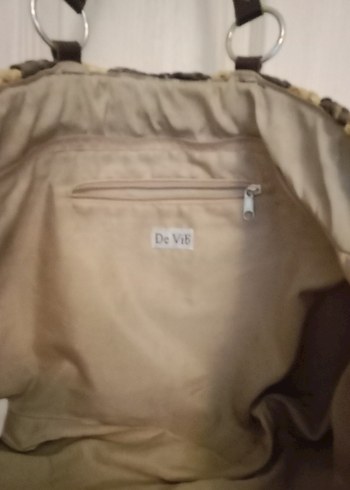 Kahverengi Zebra Desenli Bohem hasır Örgü Çanta - Görsel 3