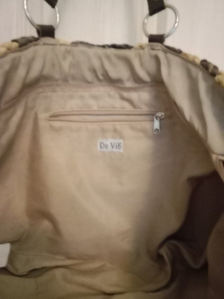 Kahverengi Zebra Desenli Bohem hasır Örgü Çanta - Görsel 3