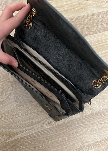 Guess Orjinal Guess Gri Deri Kadın Çanta Zincir Detaylı