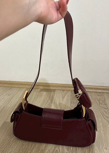  Beden Manc Bordo Deri Kadın Çantası A Harfli Tokalı