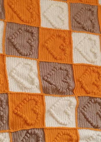 3 renkli Ekoseli kalp Örgü Çocuk ve bebek Battaniyesi - Görsel 2