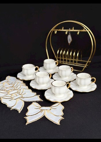 31 parça gold askılı kanvas full kahve sunum seti - Görsel 2