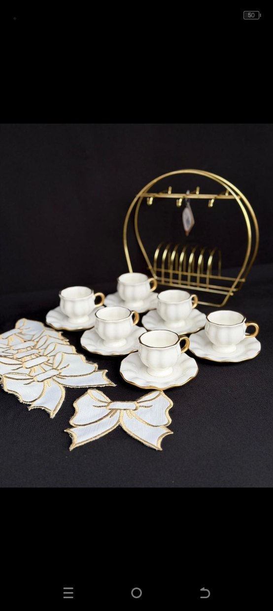 31 parça gold askılı kanvas full kahve sunum seti - Görsel 2