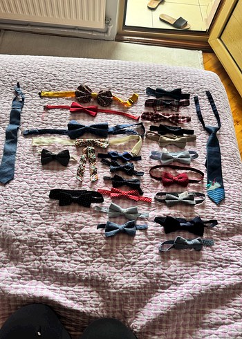 Çocuklar için Çok Renkli Kumaş Papyon ve Kravat Seti - Görsel 2