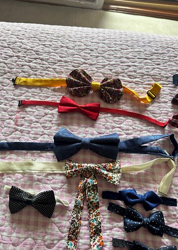 Çocuklar için Çok Renkli Kumaş Papyon ve Kravat Seti - Görsel 6