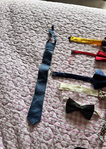 Çocuklar için Çok Renkli Kumaş Papyon ve Kravat Seti - Görsel 7