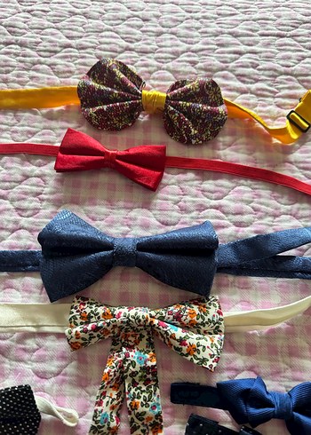 Çocuklar için Çok Renkli Kumaş Papyon ve Kravat Seti - Görsel 12