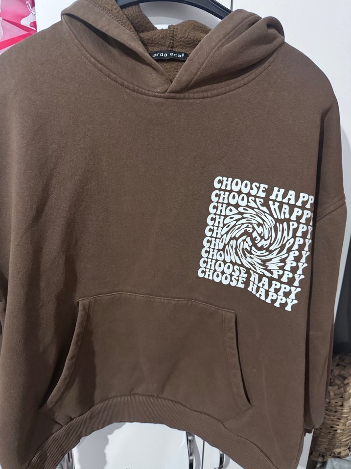 Kahverengi Kapüşonlu Kadın Sweatshirt - Görsel 4