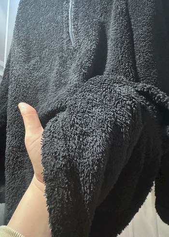 Siyah Kadın Fermuarlı Sıcak peluş sweat - Görsel 3