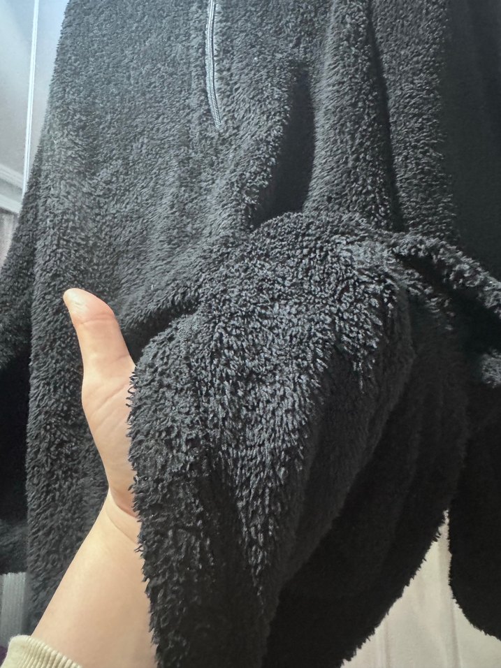 Siyah Kadın Fermuarlı Sıcak peluş sweat - Görsel 3