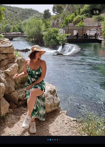 Turkuaz Bağlamalı Uzun Bohem Elbise - Görsel 2