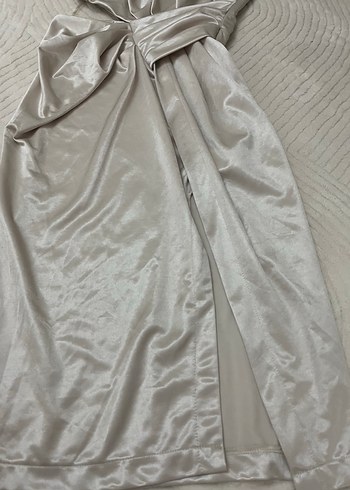 Gri Drapeli Uzun Abiye Elbise - Görsel 4