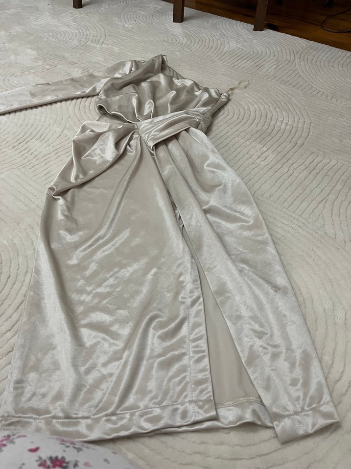 Gri Drapeli Uzun Abiye Elbise - Görsel 3