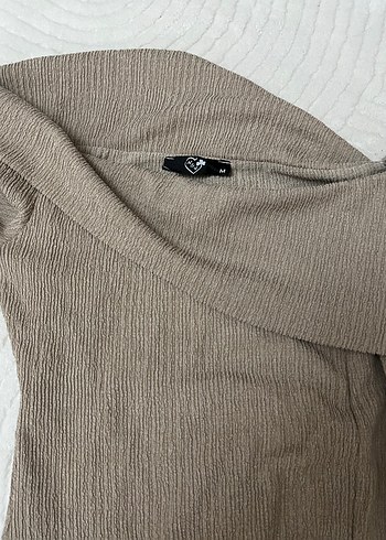 Bej Uzun Keten Elbise, Kayık Yaka, Drapeli - Görsel 3