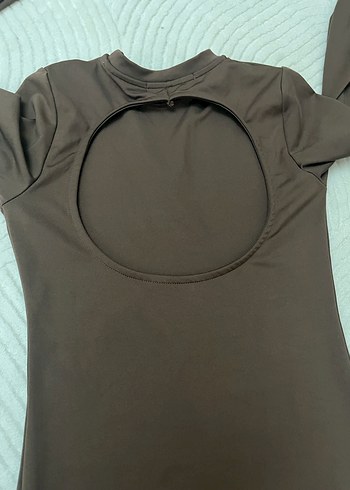 Kahverengi Uzun Kollu Dar Kesim Elbise - Görsel 3