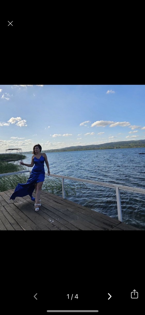 Mavi Drapeli Uzun Straplez Abiye Elbise - Görsel 3