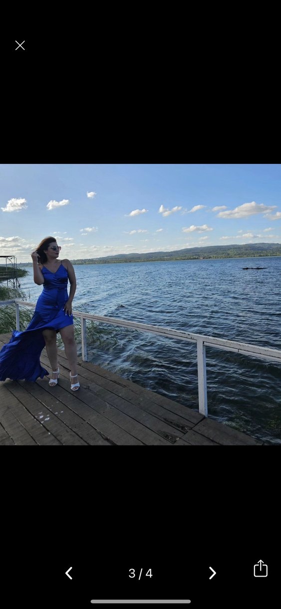 Mavi Drapeli Uzun Straplez Abiye Elbise - Görsel 2