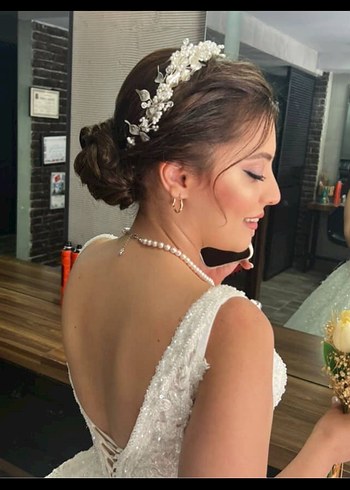 V Yaka Kolsuz Prenses Gelinlik - Görsel 5