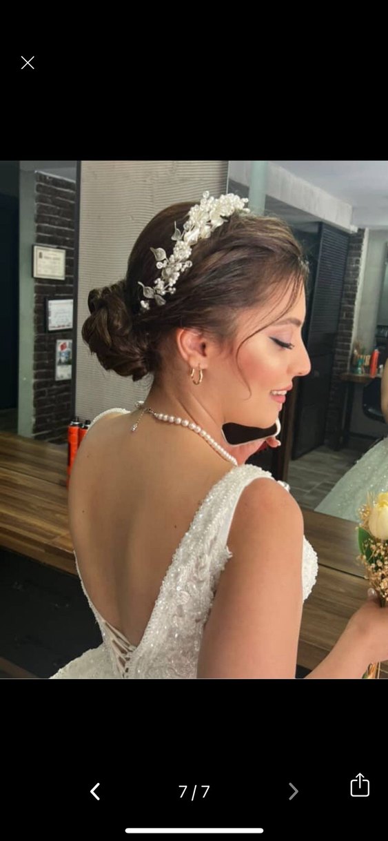 V Yaka Kolsuz Prenses Gelinlik - Görsel 5