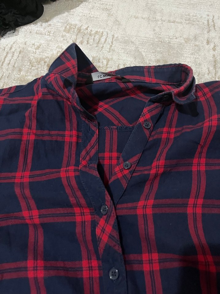 Kadın Kırmızı Kareli Pamuklu Gömlek - Görsel 2