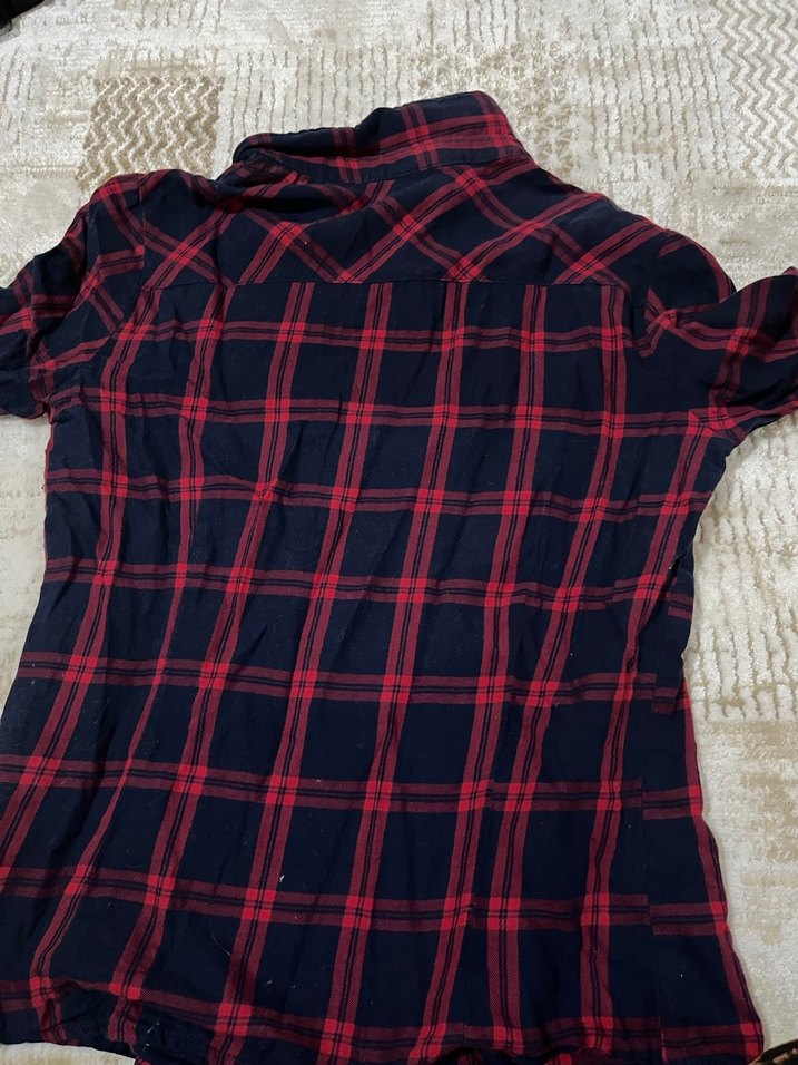 Kadın Kırmızı Kareli Pamuklu Gömlek - Görsel 5