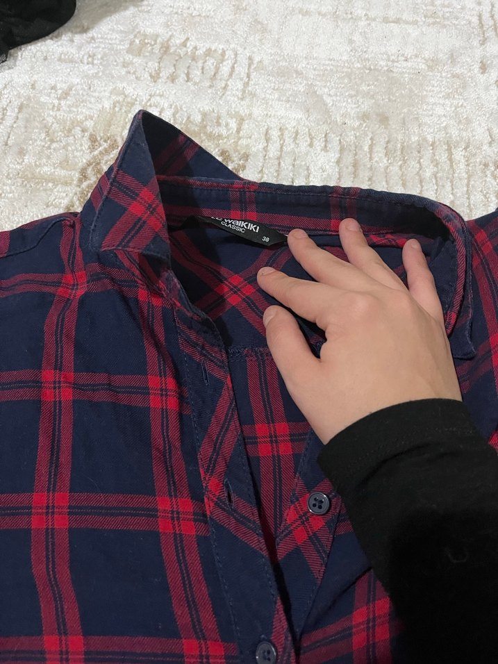 Kadın Kırmızı Kareli Pamuklu Gömlek - Görsel 3