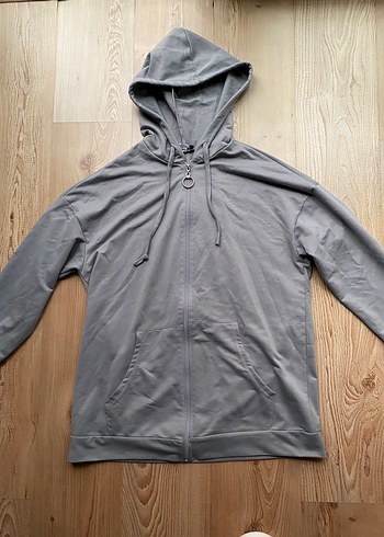 Gri Kapüşonlu Fermuarlı Salaş Sweatshirt - Görsel 2