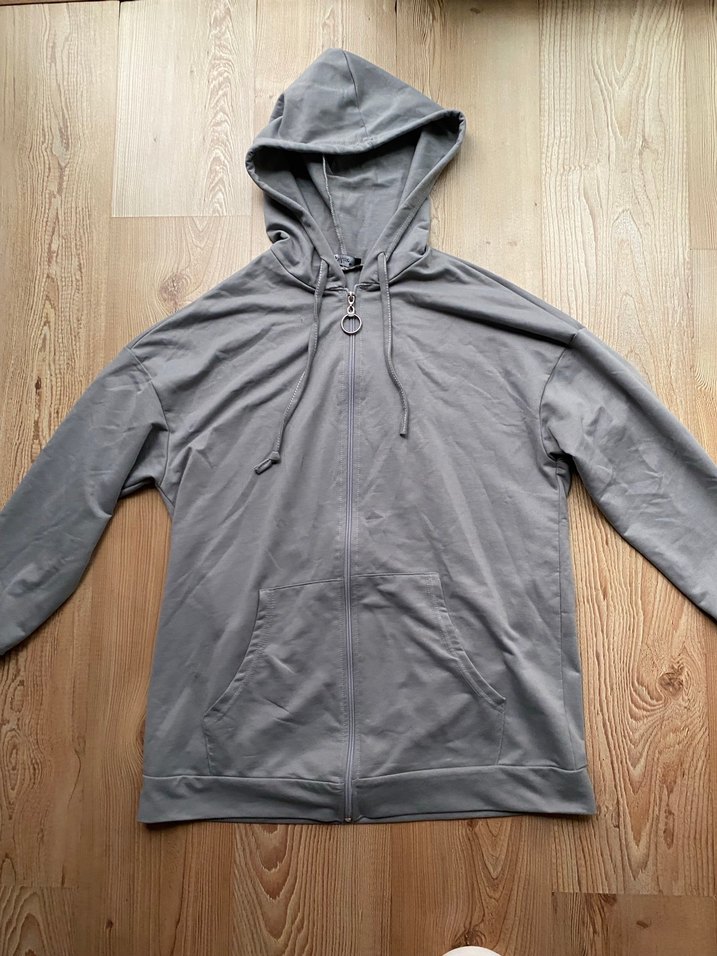 Gri Kapüşonlu Fermuarlı Salaş Sweatshirt - Görsel 2