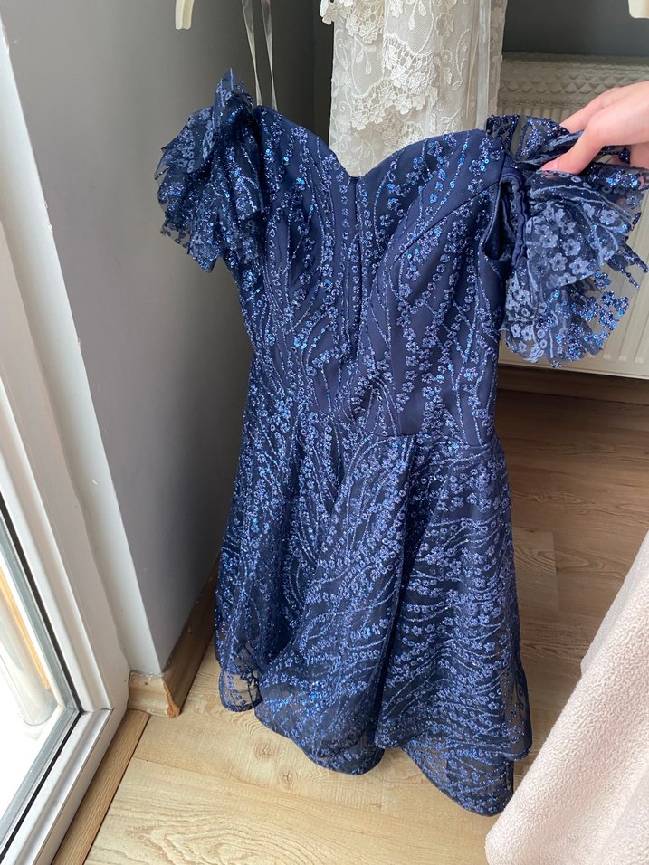 Straplez Lacivert mezuniyet Elbise - Görsel 2