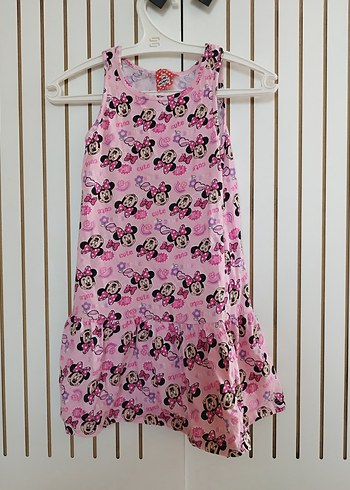 Kız Çocuk Pembe Minnie baskılı Fırfırlı Elbise