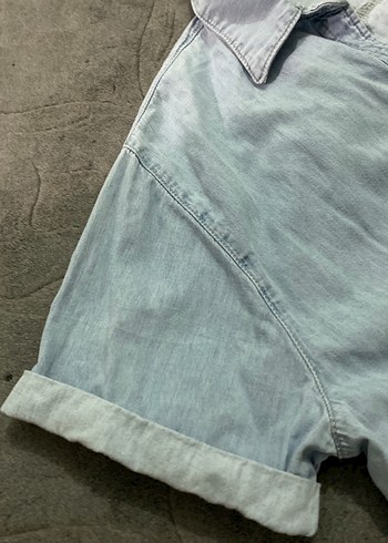 38 Beden mavi Renk Düğmeli Kısa Kollu Mavi Denim Gömlek