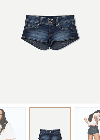 Bershka Düğmeli Koyu Mavi Mini Denim Şort
