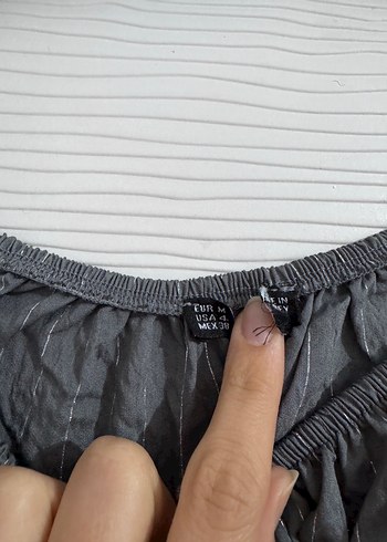 Zara Gri Pilili Uzun Kollu Keten Mini Bluz