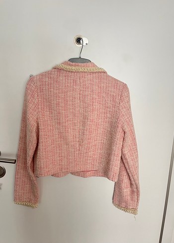 Düğmeli Pembe  Kadın Blazer - Görsel 4
