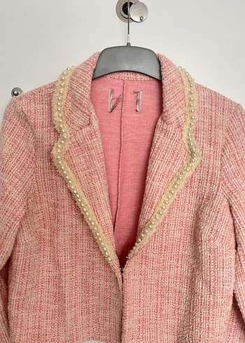 Düğmeli Pembe  Kadın Blazer - Görsel 2