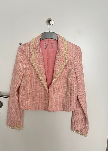 Düğmeli Pembe  Kadın Blazer - Görsel 3