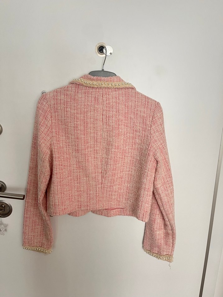 Düğmeli Pembe  Kadın Blazer - Görsel 4