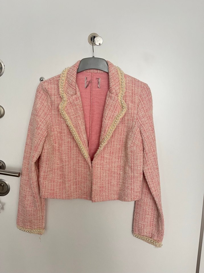 Düğmeli Pembe  Kadın Blazer - Görsel 3