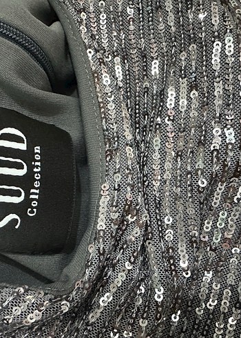 Suud Collection Suud Tesettür Gri Payetli Uzun Abiye Elbise