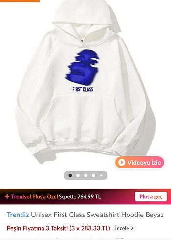 Trendiz Unisex Beyaz Kapüşonlu Sweatshirt