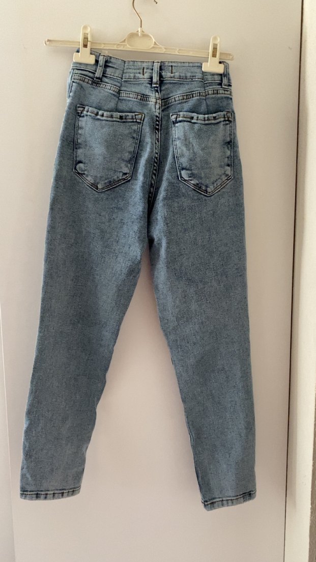 Gri Mavi Bol Kesim Midi Jean Kadın Pantolon - Görsel 2